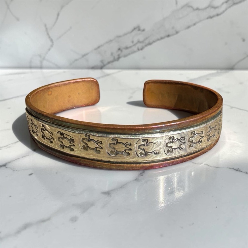 Charlene Little Navajo Sterling Silver Copper Turtle Cuff Bracelet Unisex 37g